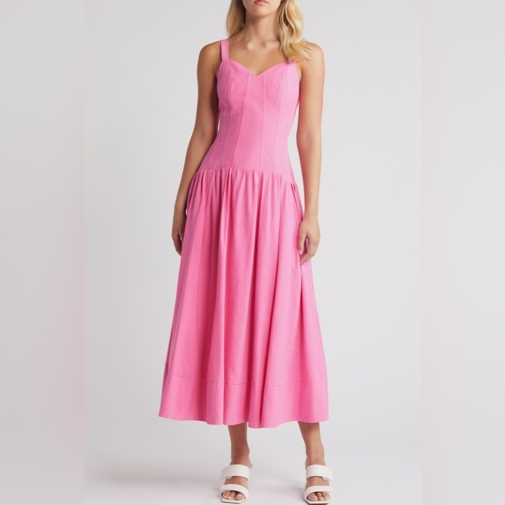Moon River Corset Bodice Drop Waist Dress In Pink B2356